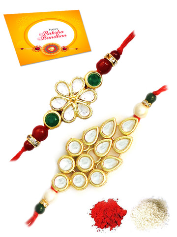 Karatcart Gold-Plated Kundan Rakhi Set of 2