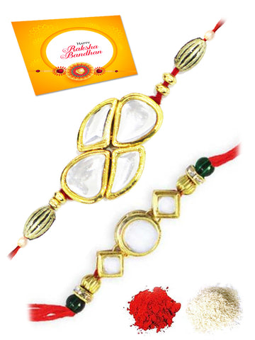 Karatcart Gold-Plated Kundan Rakhi Set of 2