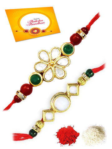 Karatcart Gold-Plated Kundan Rakhi Set of 2