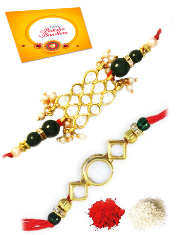 Karatcart Gold-Plated Kundan Rakhi Set of 2