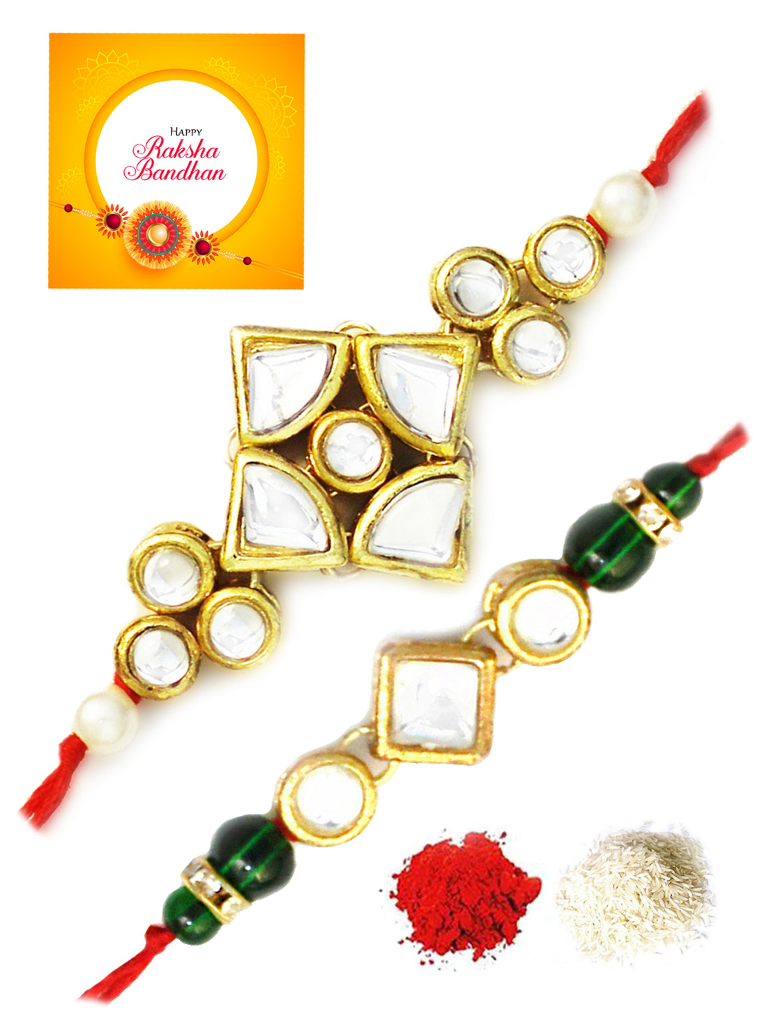 Karatcart Gold-Plated Kundan Rakhi Set of 2