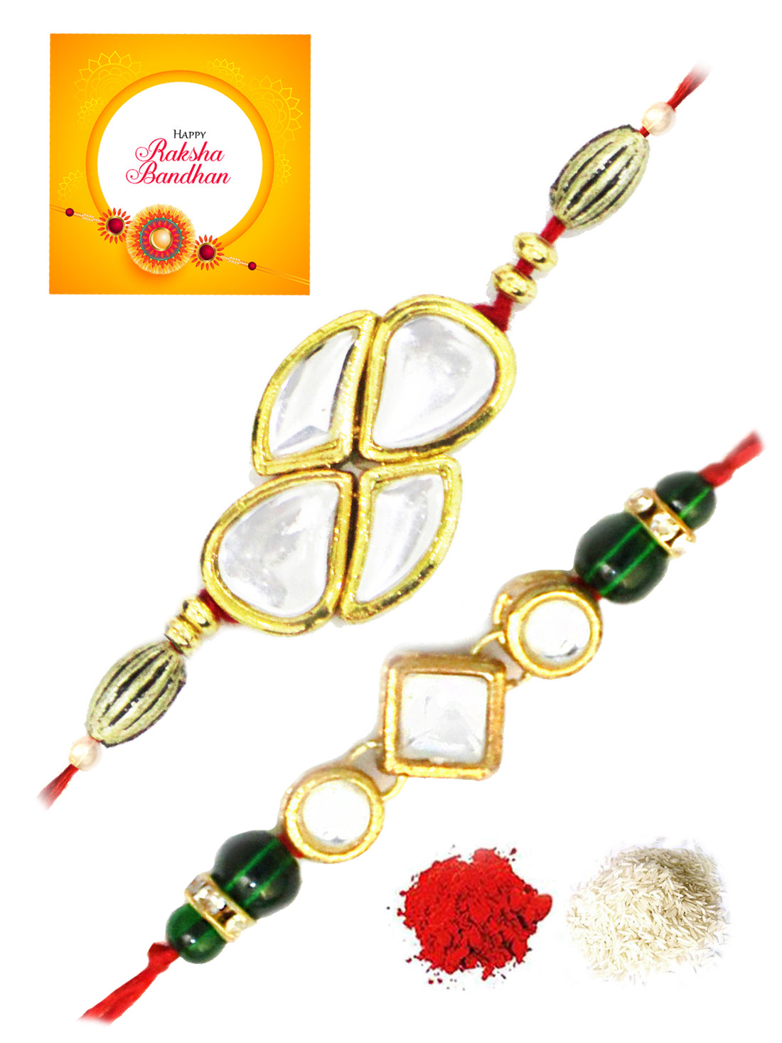 Karatcart Gold-Plated Kundan Rakhi Set of 2