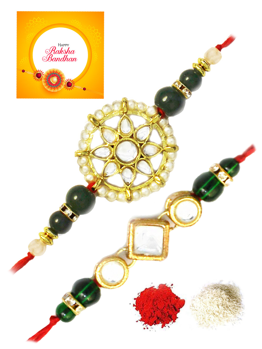 Karatcart Gold-Plated Kundan Rakhi Set of 2