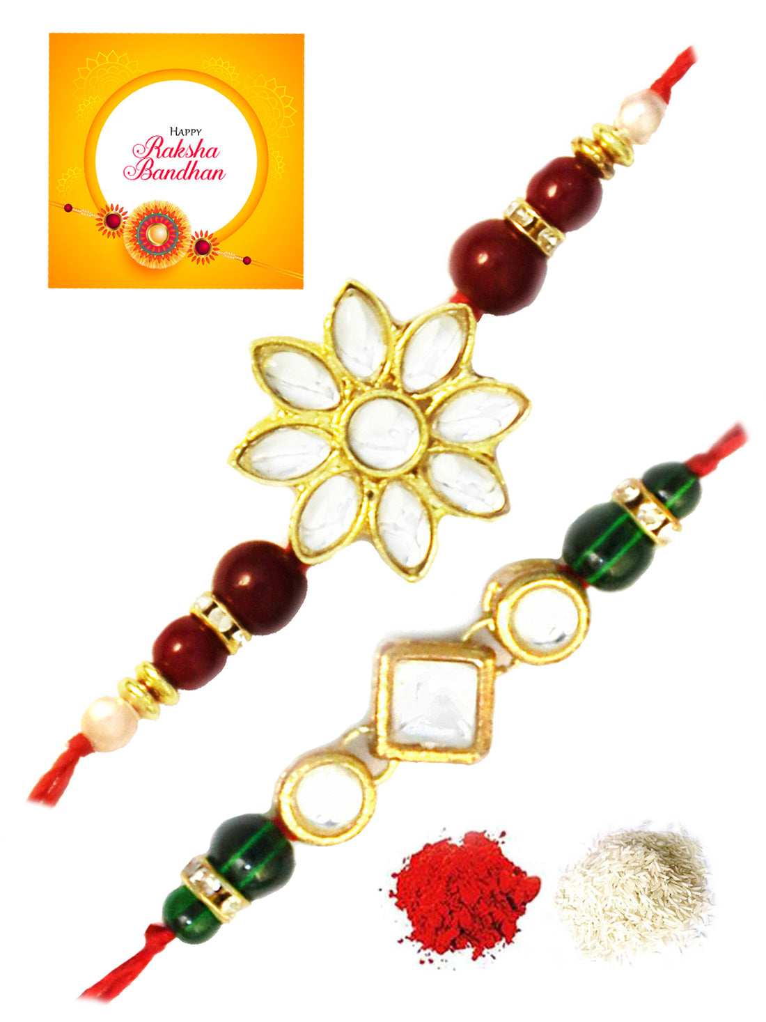 Karatcart Gold-Plated Kundan Rakhi Set of 2