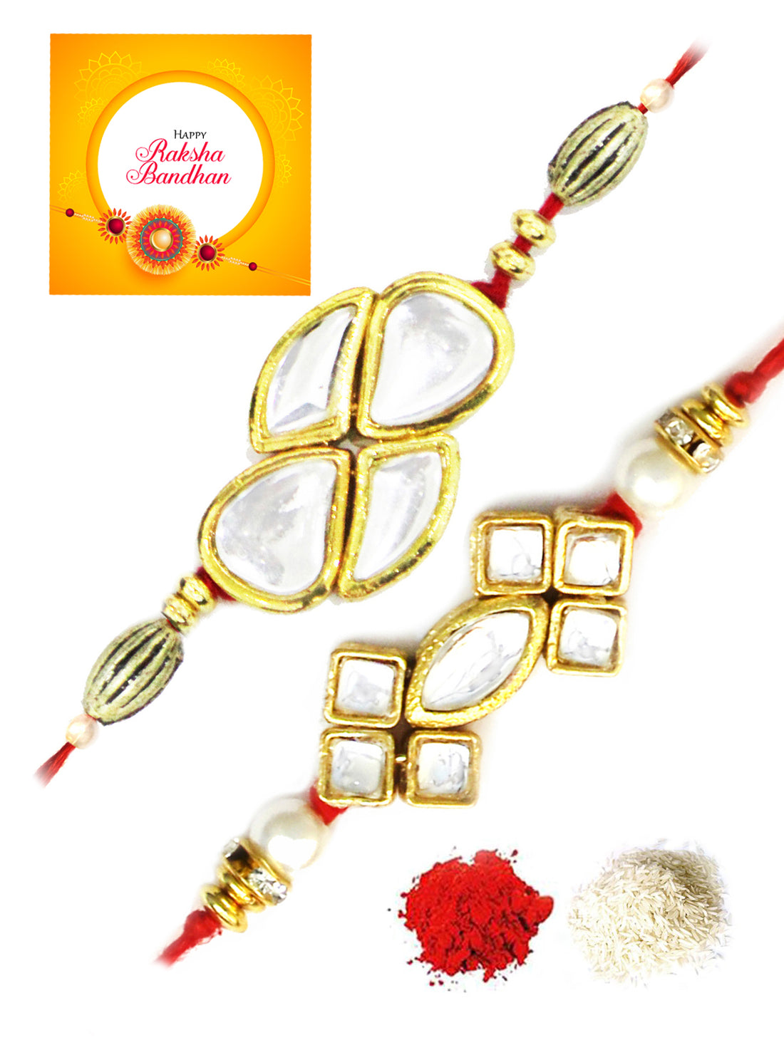 Karatcart Gold-Plated Kundan Rakhi Set of 2