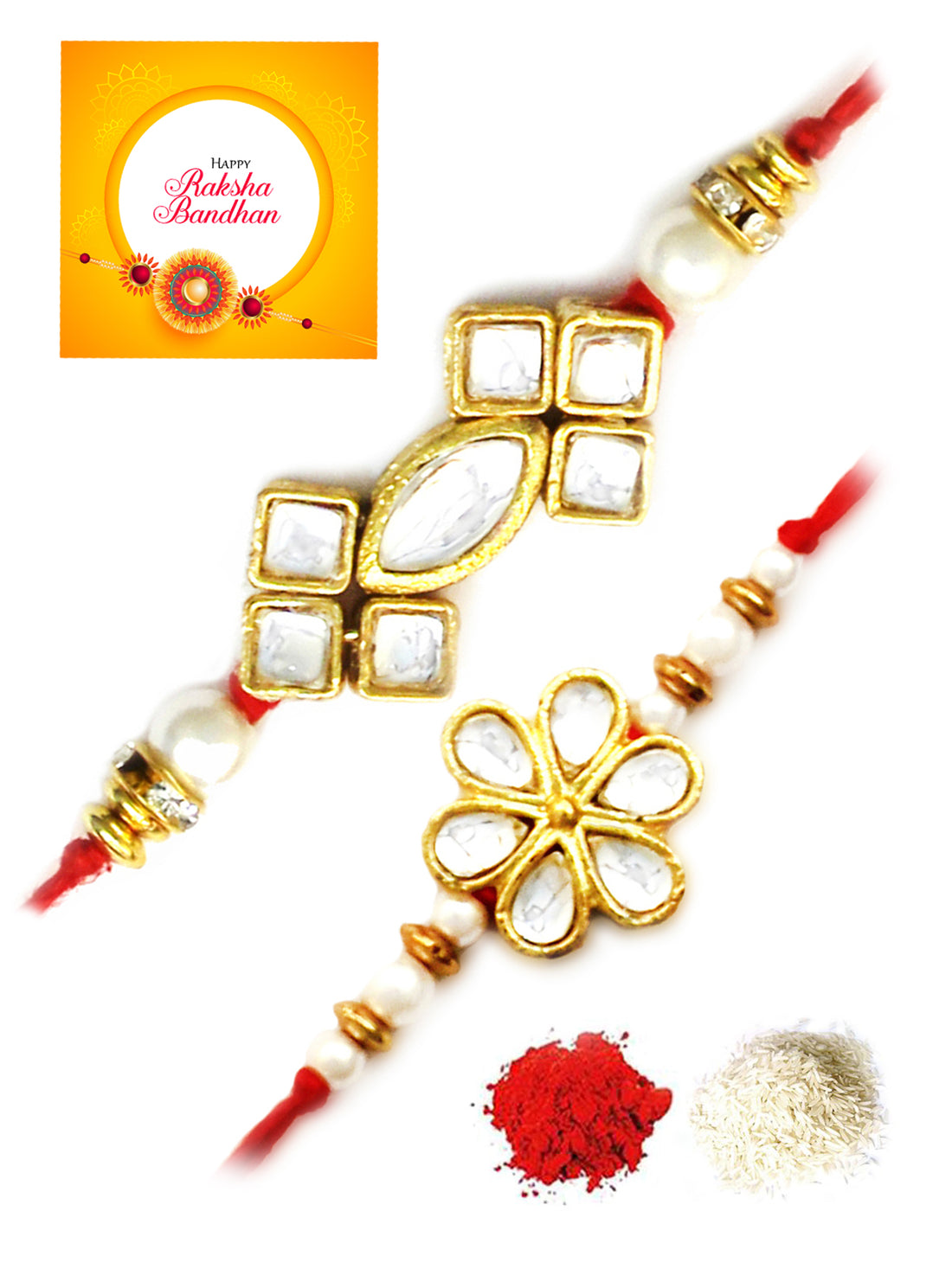 Karatcart Gold-Plated Kundan Rakhi Set of 2