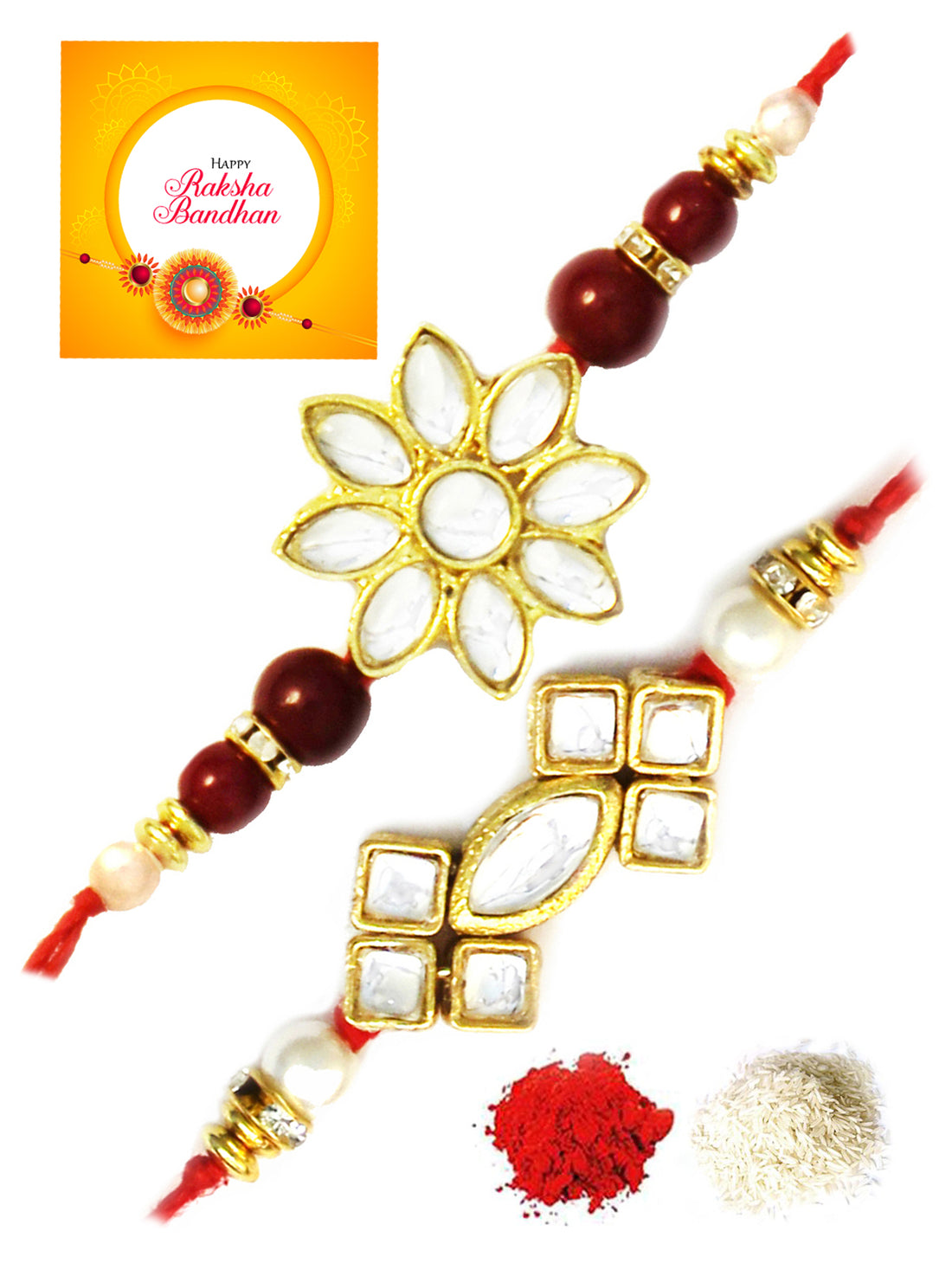 Karatcart Gold-Plated Kundan Rakhi Set of 2