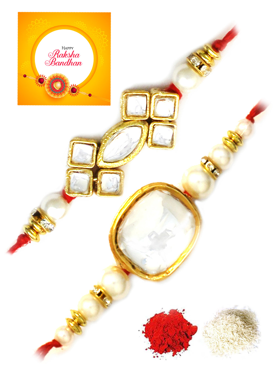 Karatcart Gold-Plated Kundan Rakhi Set of 2