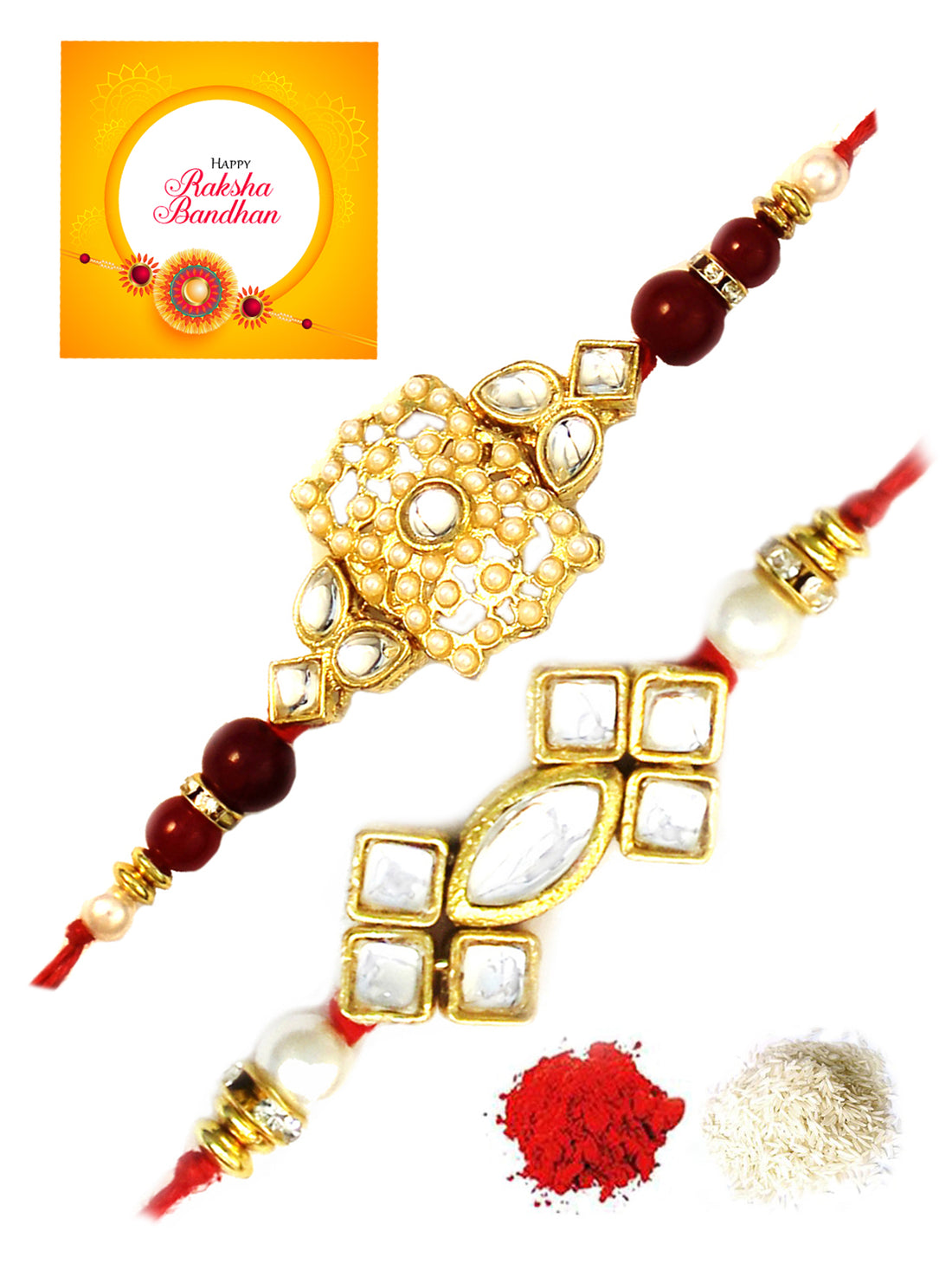 Karatcart Gold-Plated Kundan Rakhi Set of 2