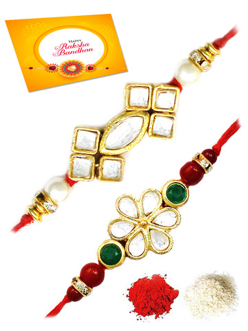 Karatcart Gold-Plated Kundan Rakhi Set of 2