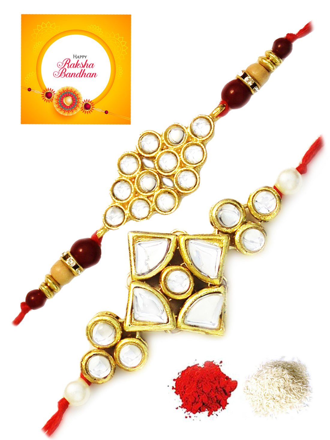 Karatcart Gold-Plated Kundan Rakhi Set of 2