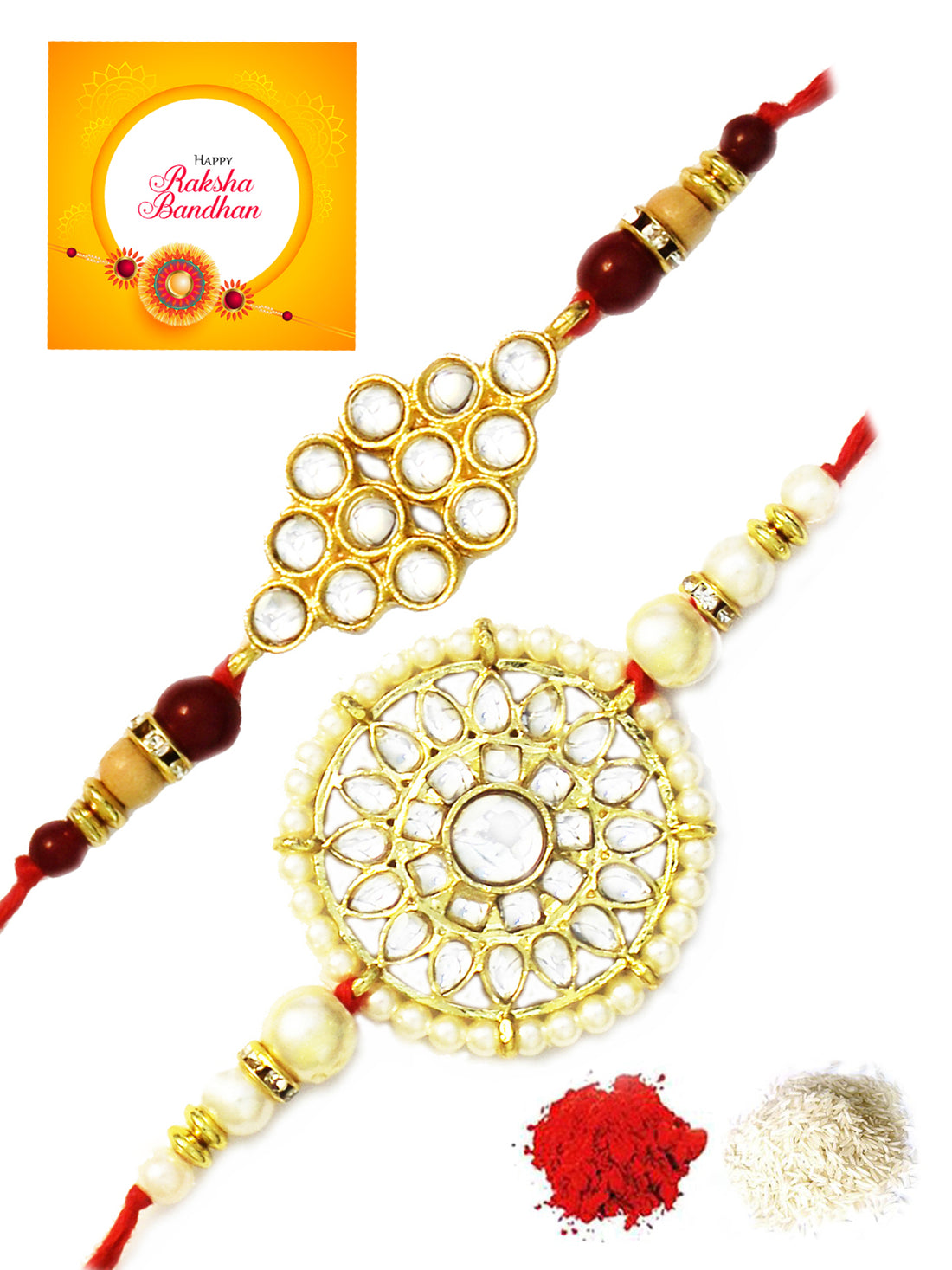 Karatcart Gold-Plated Kundan Rakhi Set of 2