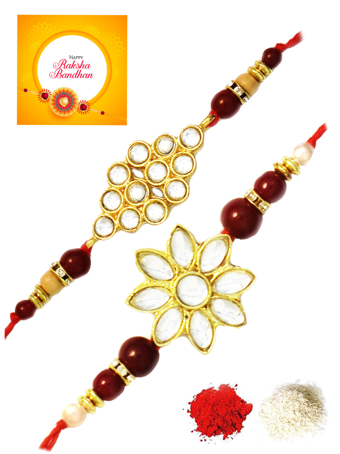 Karatcart Gold-Plated Kundan Rakhi Set of 2