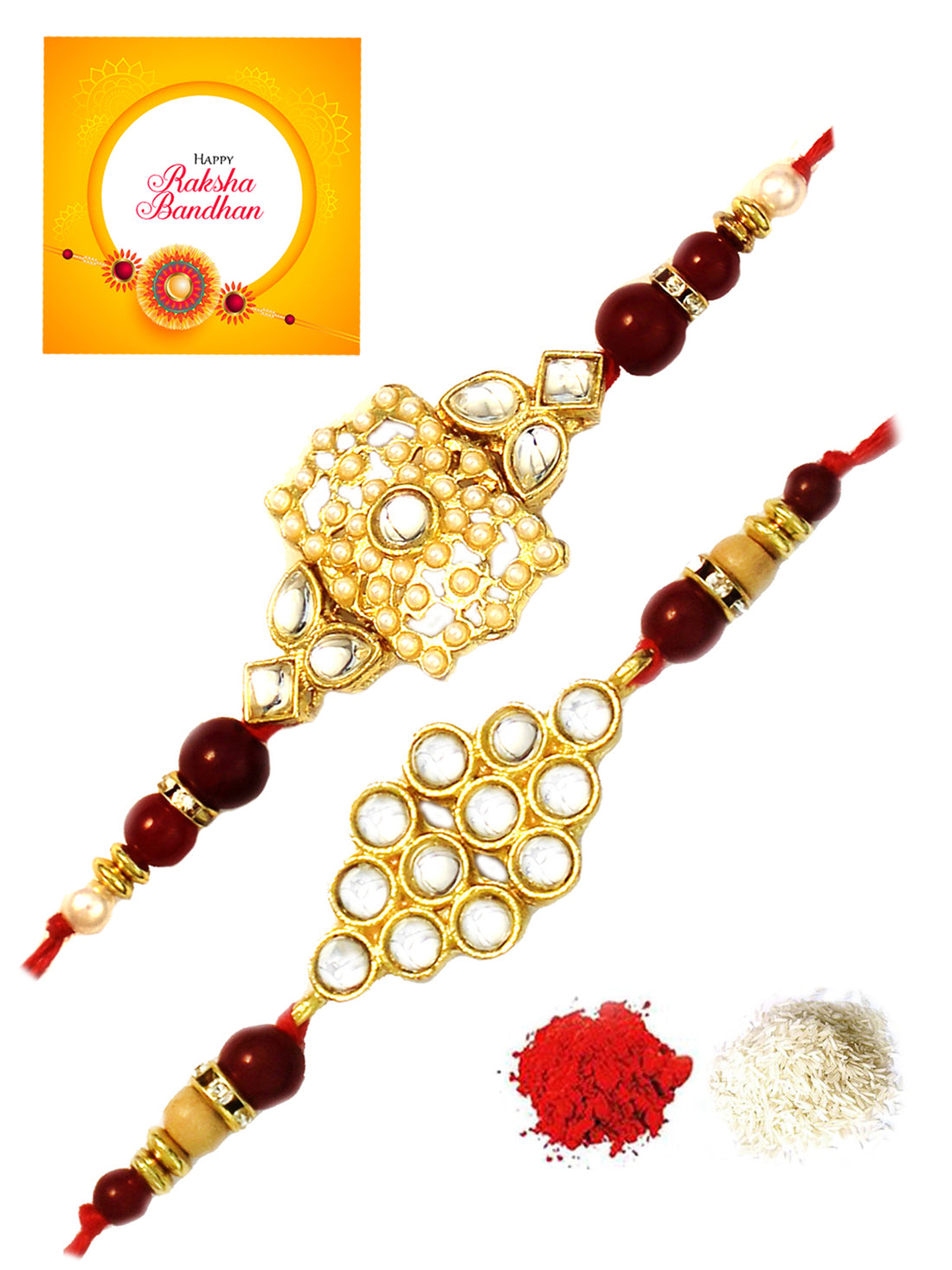 Karatcart Gold-Plated Kundan Rakhi Set of 2