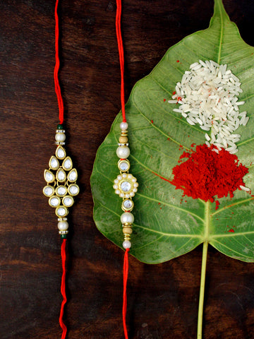 Karatcart Gold-Plated Kundan Rakhi Set of 2