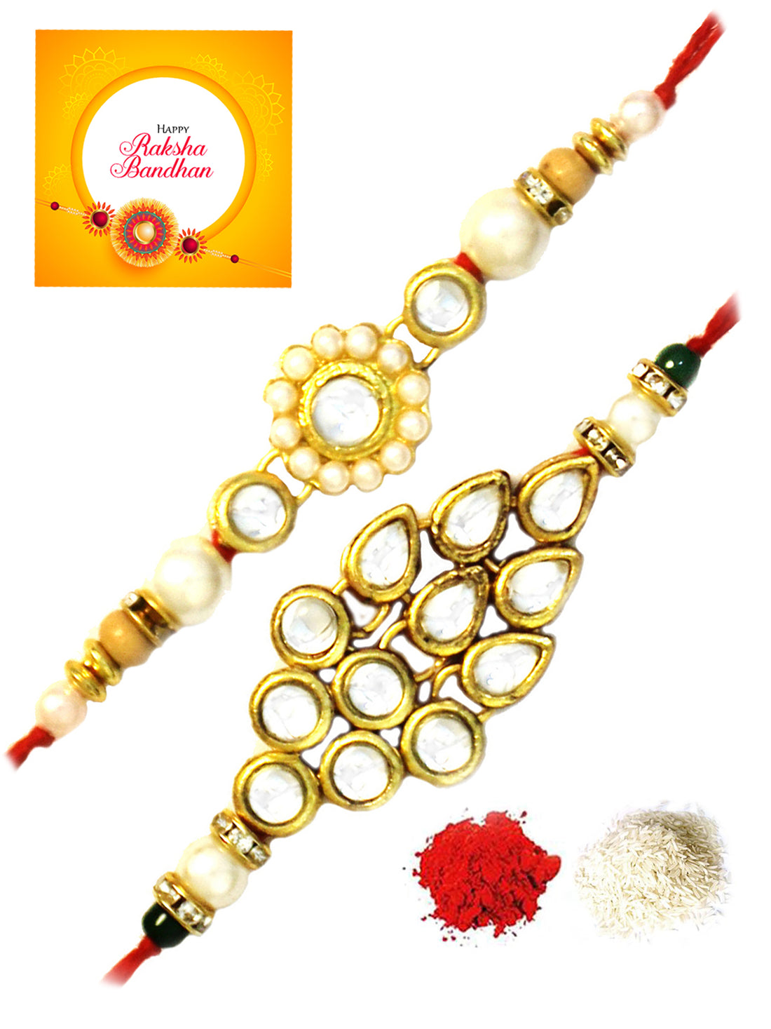 Karatcart Gold-Plated Kundan Rakhi Set of 2