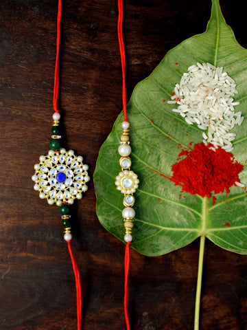 Karatcart Gold-Plated Kundan Rakhi Set of 2