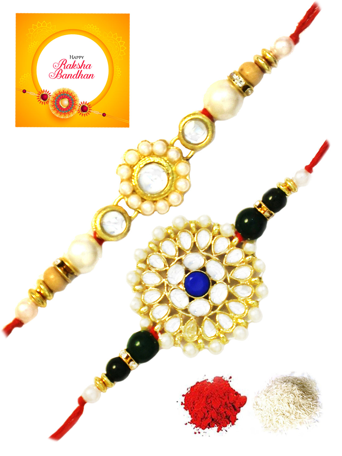 Karatcart Gold-Plated Kundan Rakhi Set of 2