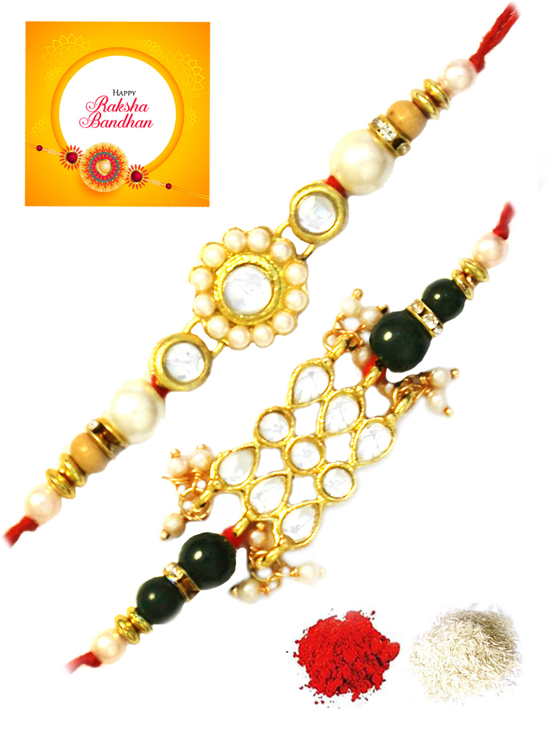 Karatcart Gold-Plated Kundan Rakhi Set of 2