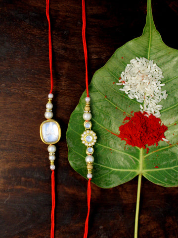 Karatcart Gold-Plated Kundan Rakhi Set of 2