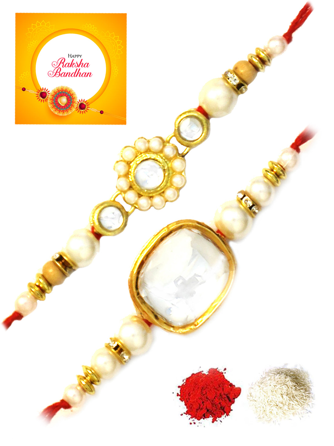 Karatcart Gold-Plated Kundan Rakhi Set of 2