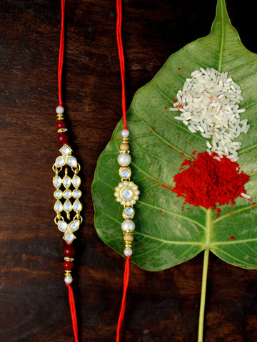 Karatcart Gold-Plated Kundan Rakhi Set of 2