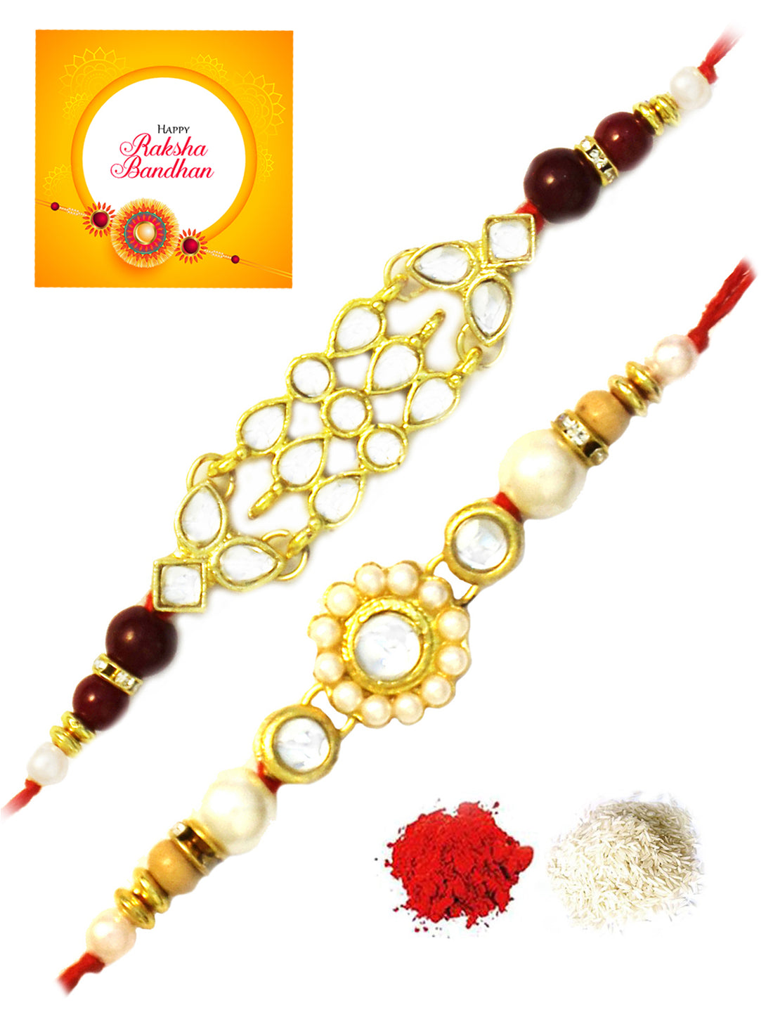 Karatcart Gold-Plated Kundan Rakhi Set of 2