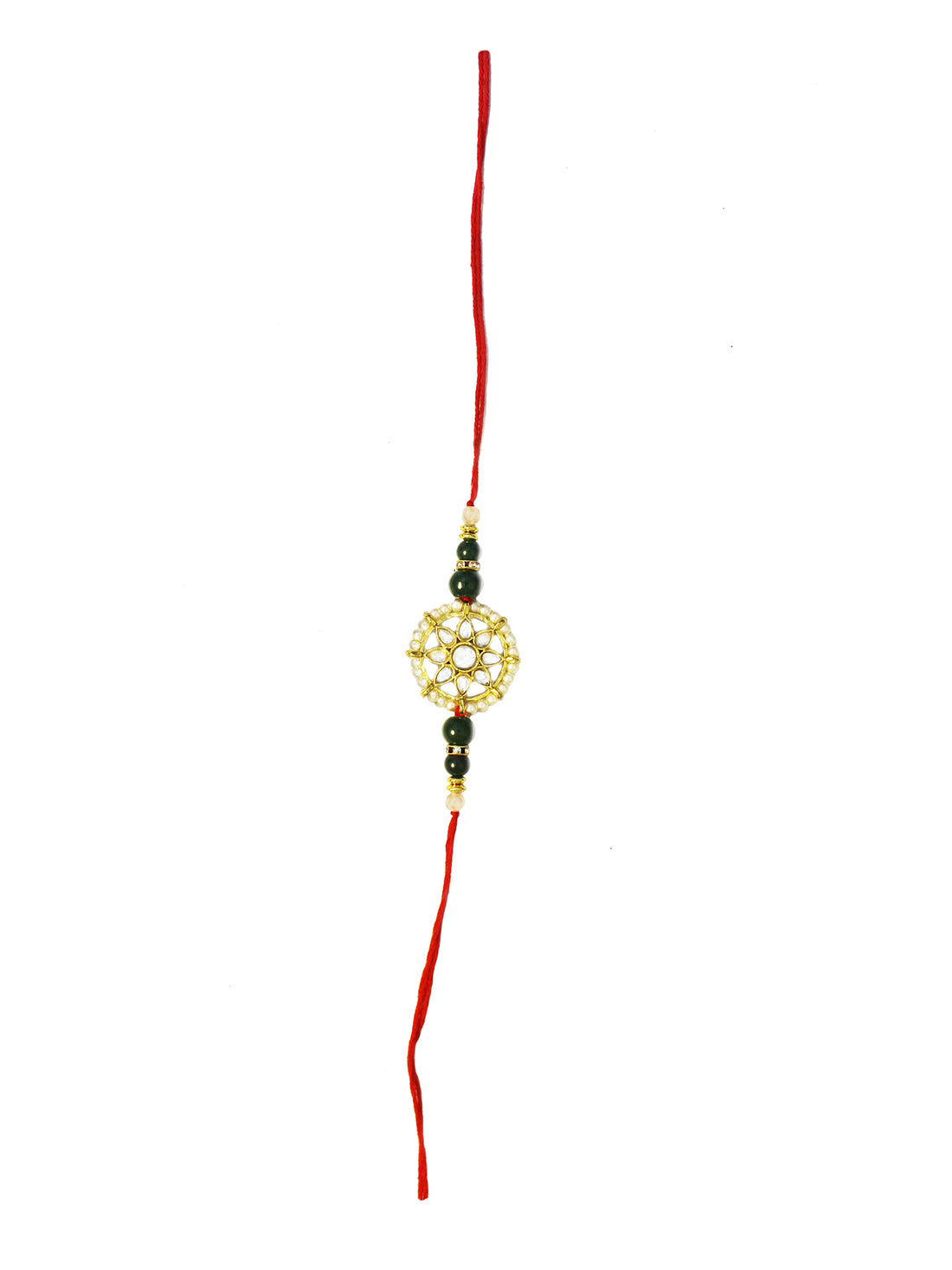 Set of 4 Gold Plated Handmade Kundan Rakhi Combo with Roli & Chawal