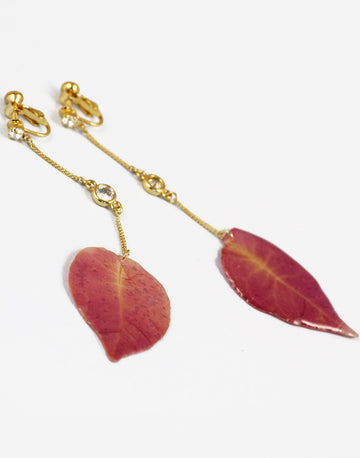 Metal Gold Pink synthetic Leaf Drop Earrings