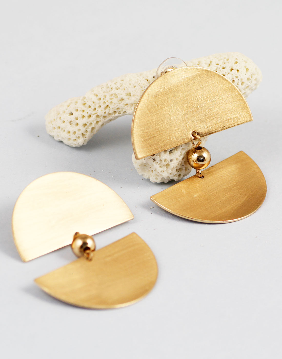 Semi Circular Textured Metal Plate Earrings by Karatcart