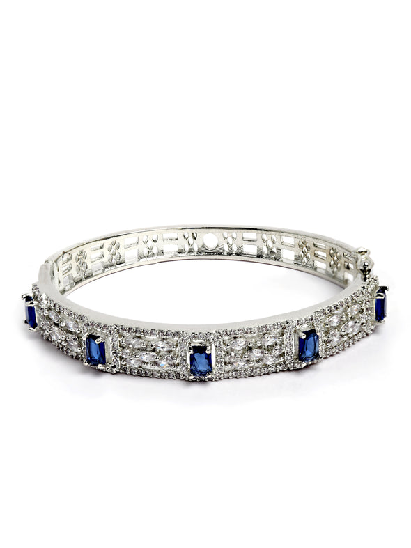 Karatcart Silver Tone Blue American Diamond Studded Bracelet for Women