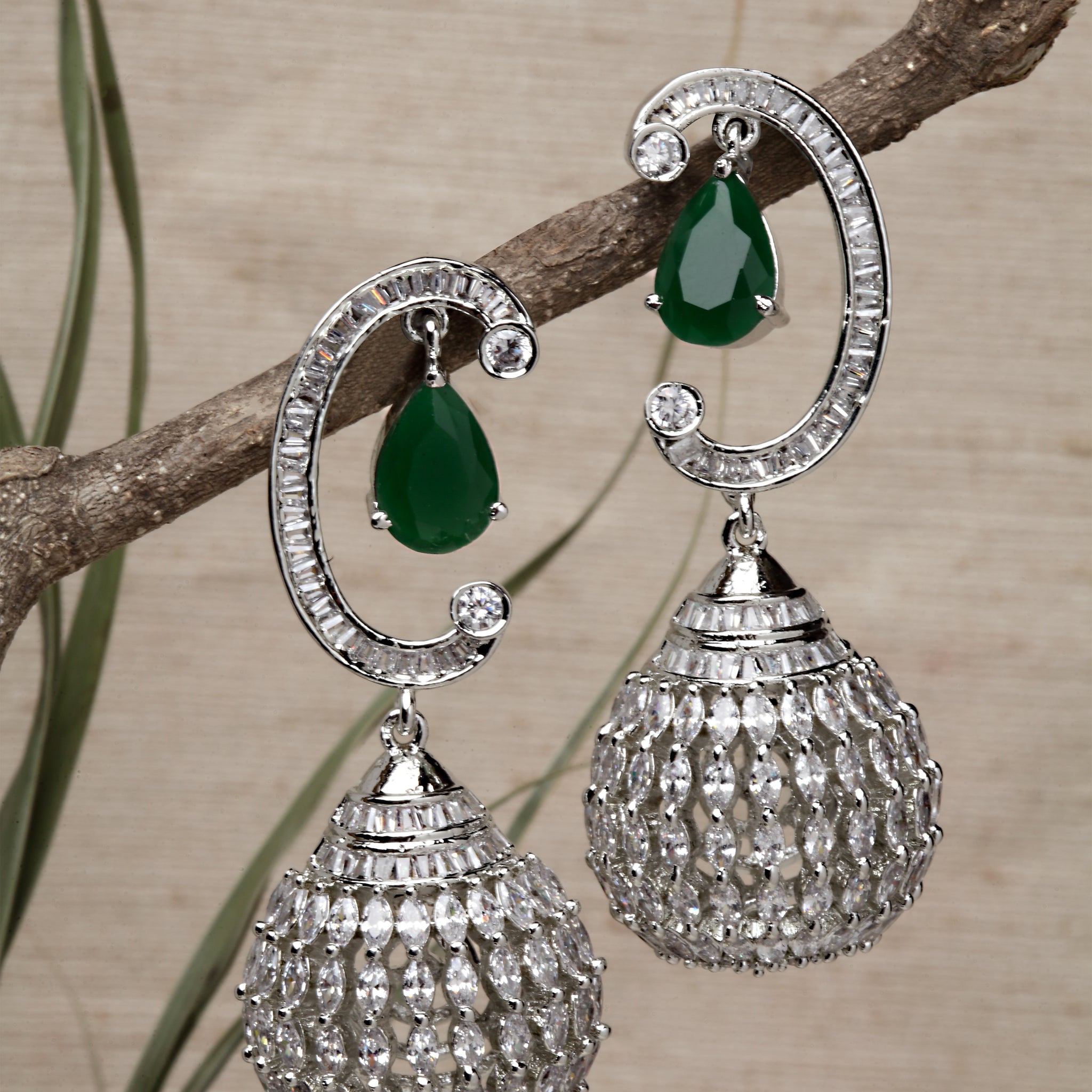 Karatcart Silver Plated Dome Shape Cubic Zirconia Studded Dangler Earrings for Women