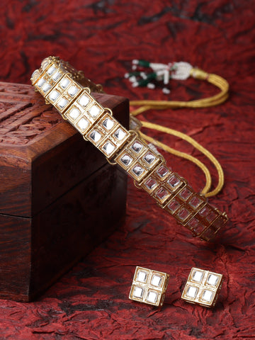 Gold-Plated White Kundan-Studded Handcrafted Jewellery Set