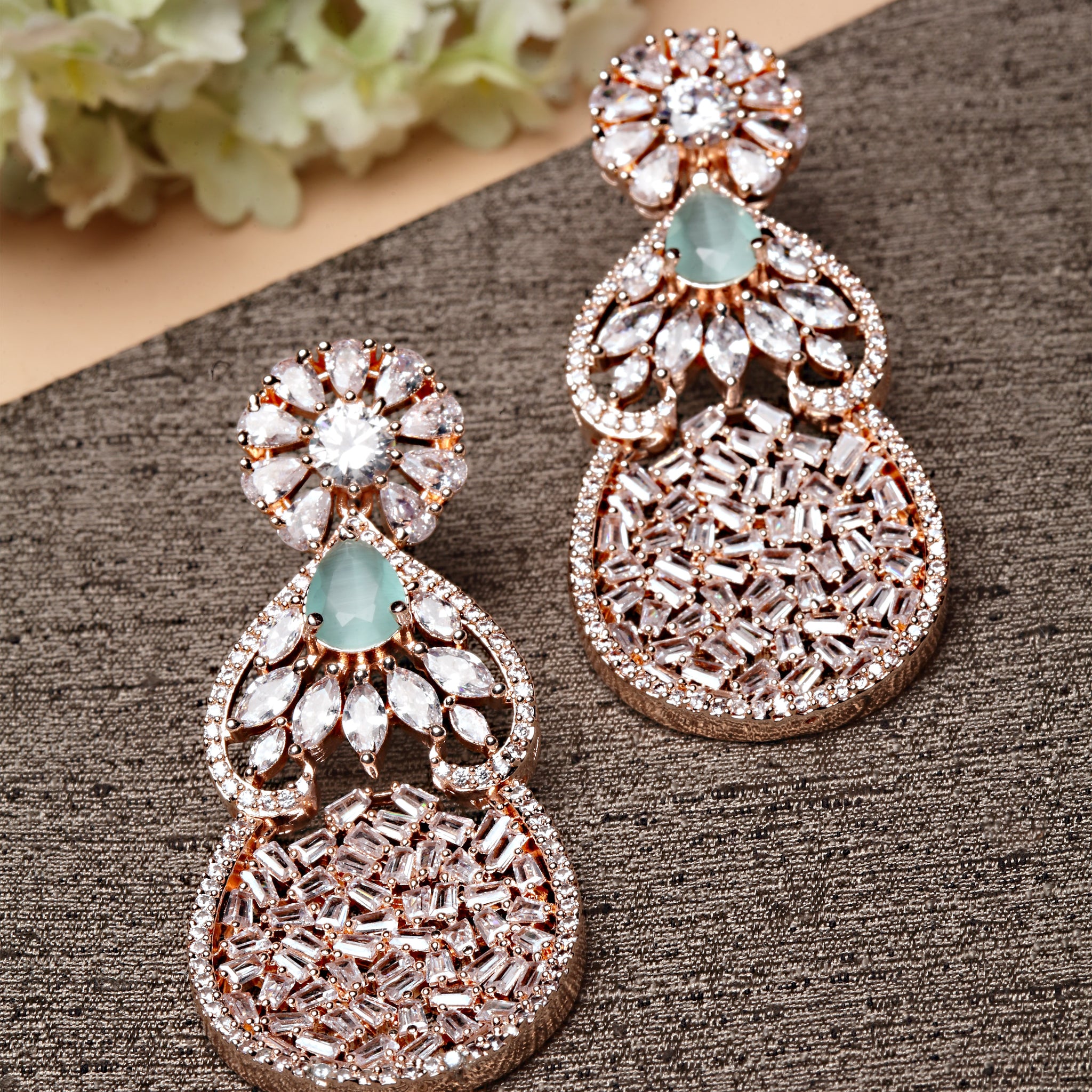 Karatcart Rose Gold Plated Embellished Cubic Zirconia Dangler Earrings for Women