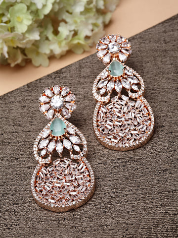 Karatcart Rose Gold Plated Embellished Cubic Zirconia Dangler Earrings for Women