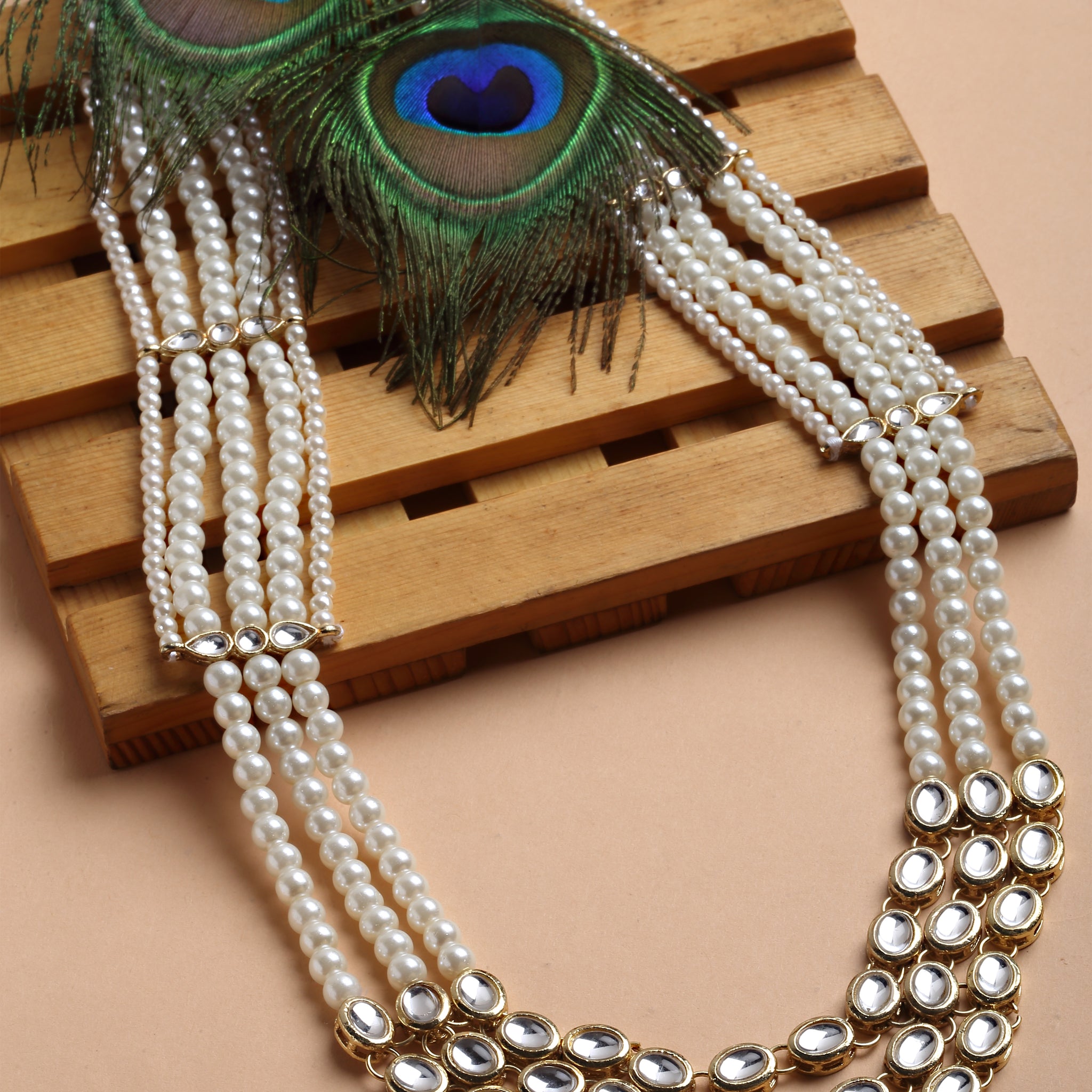 Karatcart Gold Plated Pearl Maharaja Haar Groom Necklace for Men