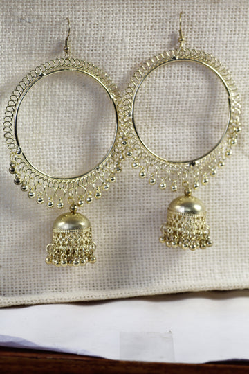 Jaipuri Design Golden Oxidised Hoop Jhumki Drop Earrings