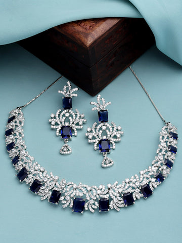 Karatcart Silver Tone Blue AD Necklace Set for Women