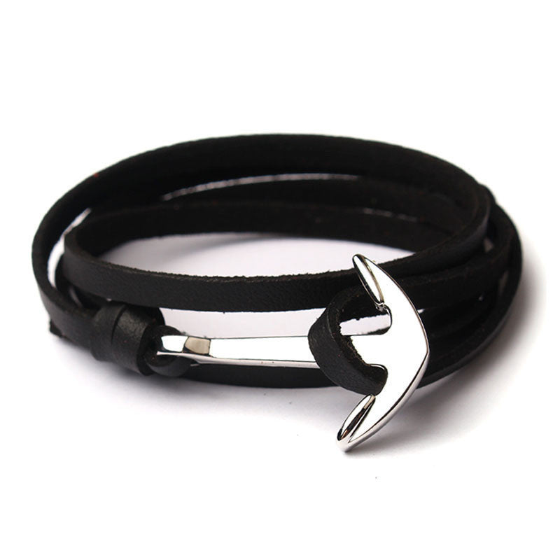 Karatcart Black Leather Wrap Around Adjustable Bracelet For Men