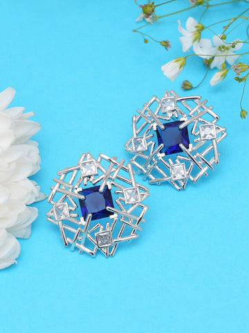 Blue American Diamond Contemporary Studs Earrings