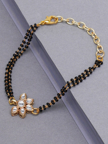 Women Gold-Toned & Black Kundan Handcrafted Gold-Plated Charm Mangalsutra Bracelet