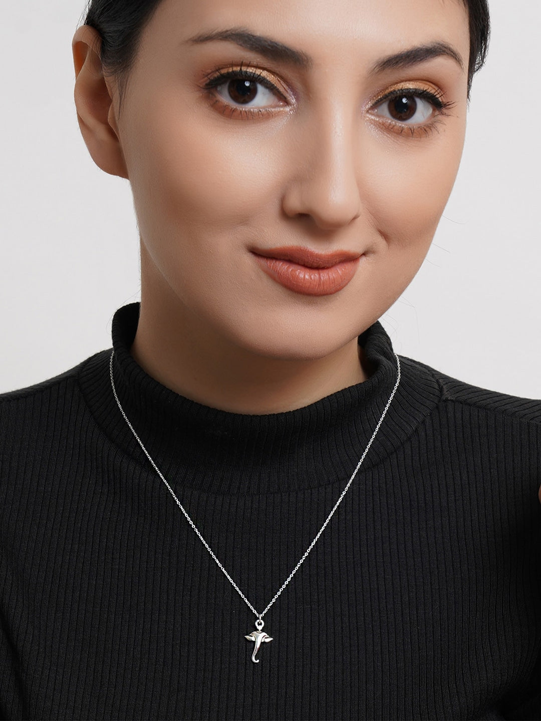 Silver-Coloured CZ-Studded Pendant With Chain