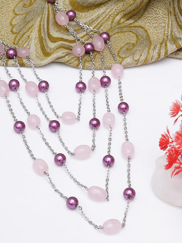 Women Pink & Purple Handcrafted Layered Rani Haar Necklace