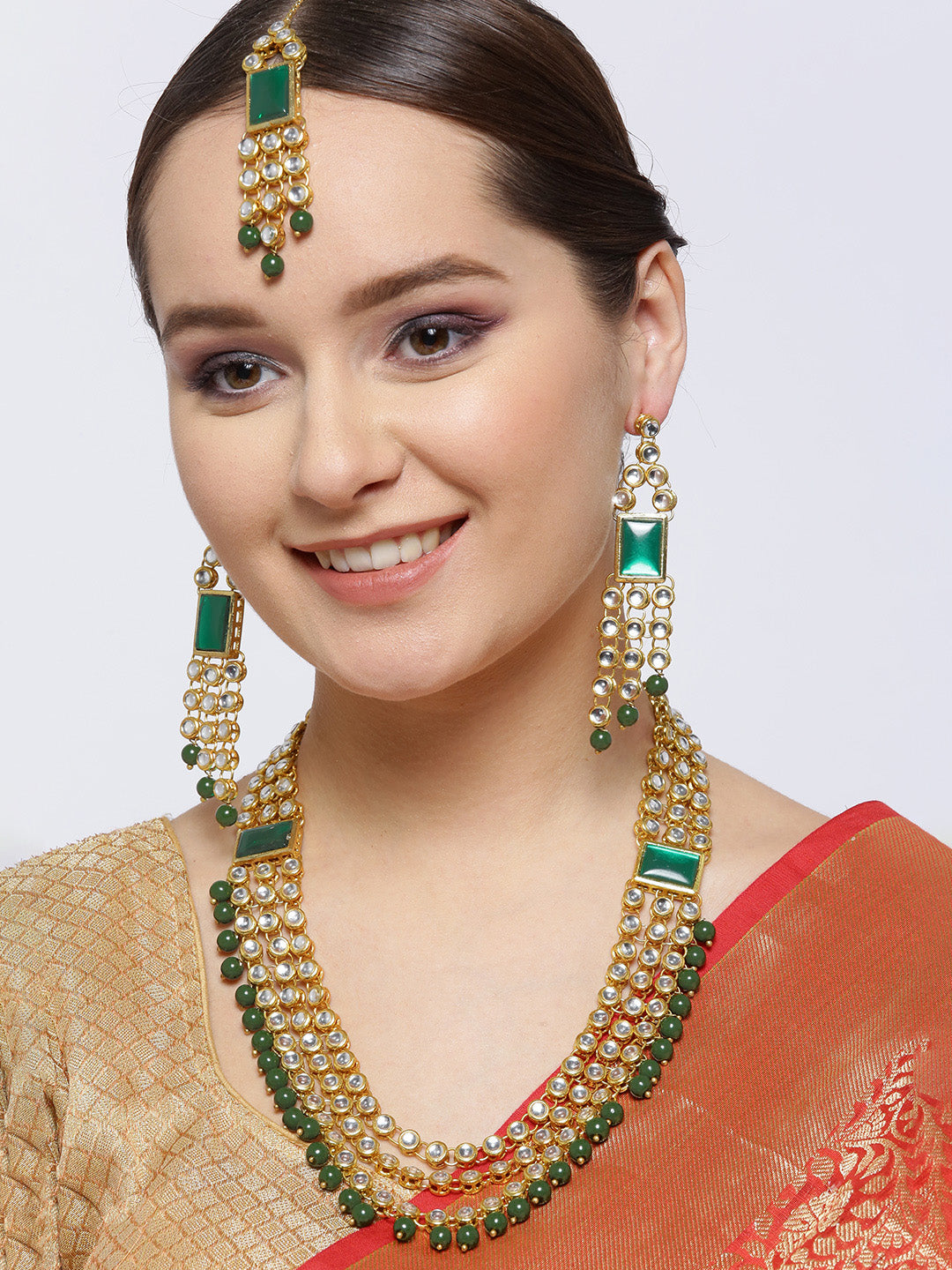 Karatcart Kundan Green Long Rani Haar