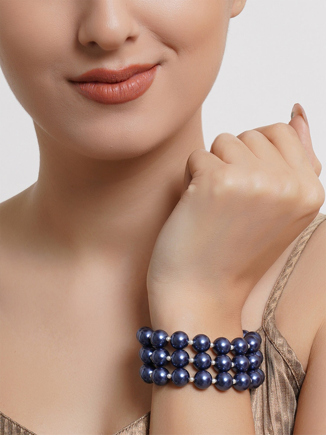 Women Blue & Silver-Toned Pearls Silver-Plated Multistrand Bracelet