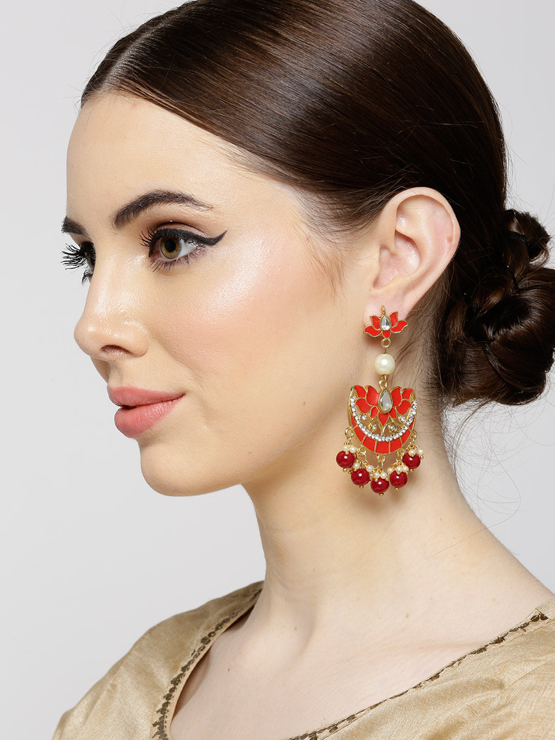 GoldPlated Fashion German Chandbali Hook Dangler Stylish Fancy Party Wear Earrings For Women - view 7