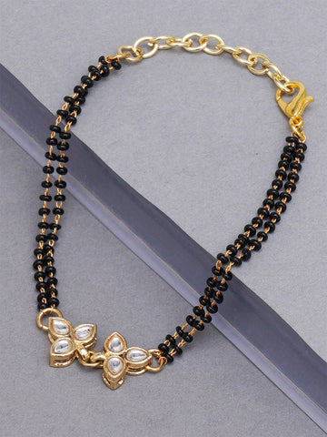 Women Gold-Plated & Black Kundan Adjustable Charm Mangalsutra Bracelet