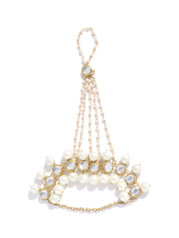 Gold-Plated Kundan Pearl Chain Hathphool