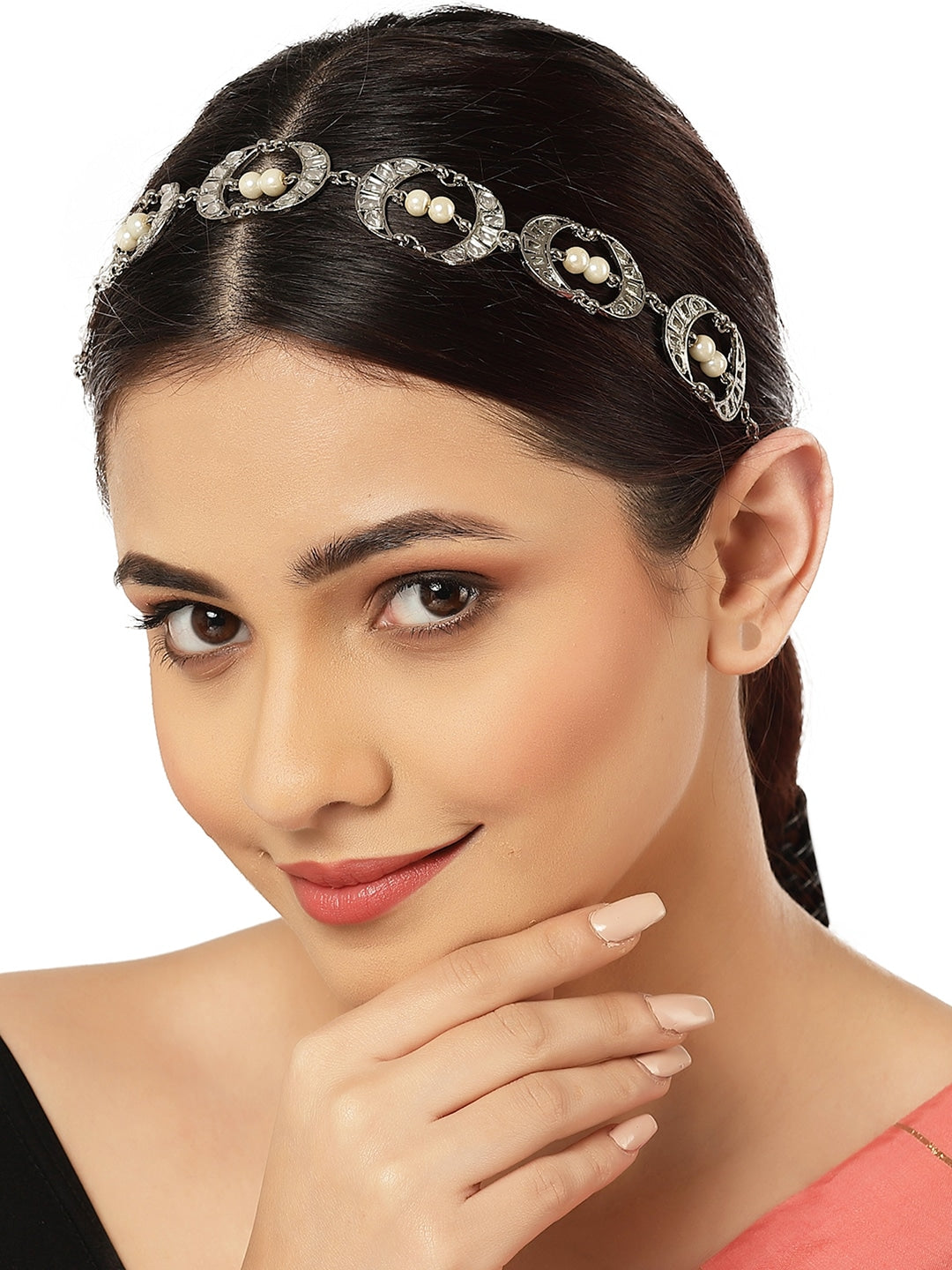 Women Silver-Toned & White Embellished Hairband