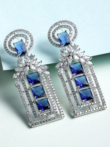 Silver-Plated Blue Contemporary Drop Earrings